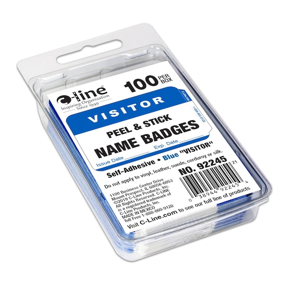 Pressure Sensitive Badges, Visitor, Blue, 3 12 X 2 14, 100BX Set Of 10 BX, 1000PK